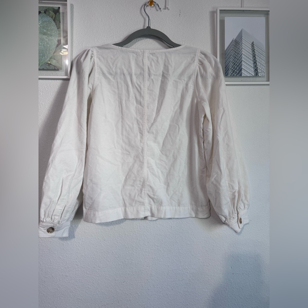 MADEWELL Corduroy Shirred-Sleeve Button-Front Top In Ivory Size extra small - Picture 7 of 10